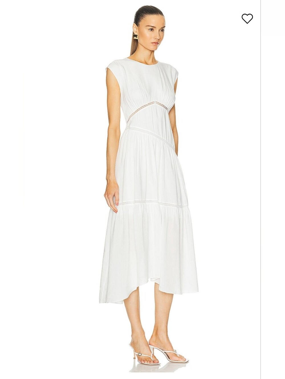 FRAME Gathered Seam Lace Inset Dress White Small - Picture 3 of 10